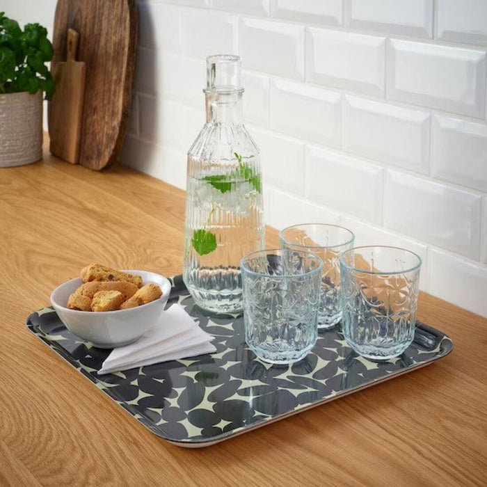 A wooden serving tray with handles, perfect for carrying drinks and snacks. 40542246