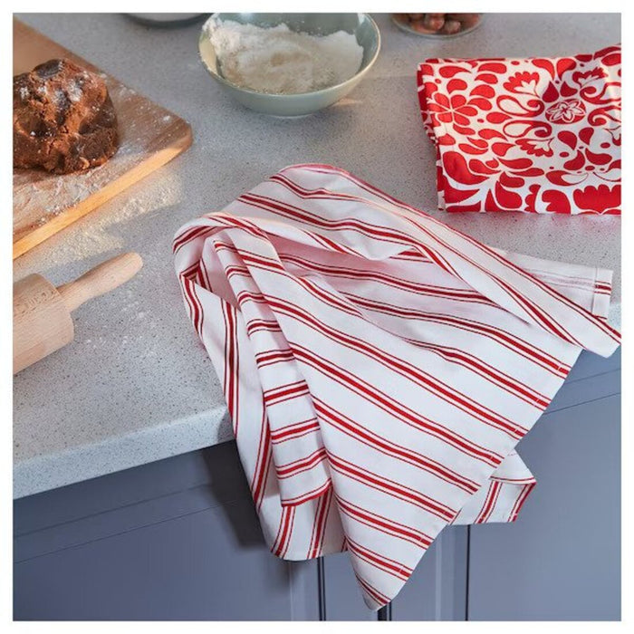 A striped cotton tea towel with fringed edges 80529672