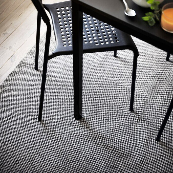 Digital Shoppy IKEA Rug, flatwoven, black/natural, 155x220 cm (5 ' 1 "x7 ' 3 ")Rug, floor covering, carpet, mat, textile, woven, knotted, tufted, pattern, design, material, durability, maintenance, indoor, outdoor, living room, bedroom, hallway, entryway-60470045