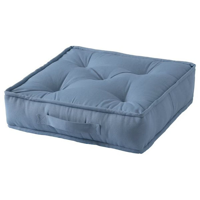 A blue floor cushion with a textured cover and comfortable padding from IKEA. 00415844, 90540221,10540220, 70540222