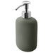 Soap dispenser: A practical and stylish soap dispenser in grey-green, with a pump to dispense liquid soap or lotion.