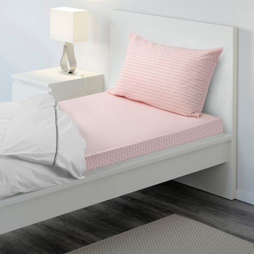 Pink Cotton flat sheet and pillowcase from IKEA on a bed  30512570