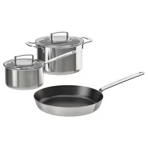 A set of stainless steel pots with matching lids from Ikea. 90368876