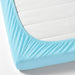 A close-up photo of an IKEA fitted sheet in blue with elastic edges to fit snugly over a mattress  50465285 