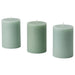  IKEA Fresh Grass scented pillar candle, showing its green color and textured surface.