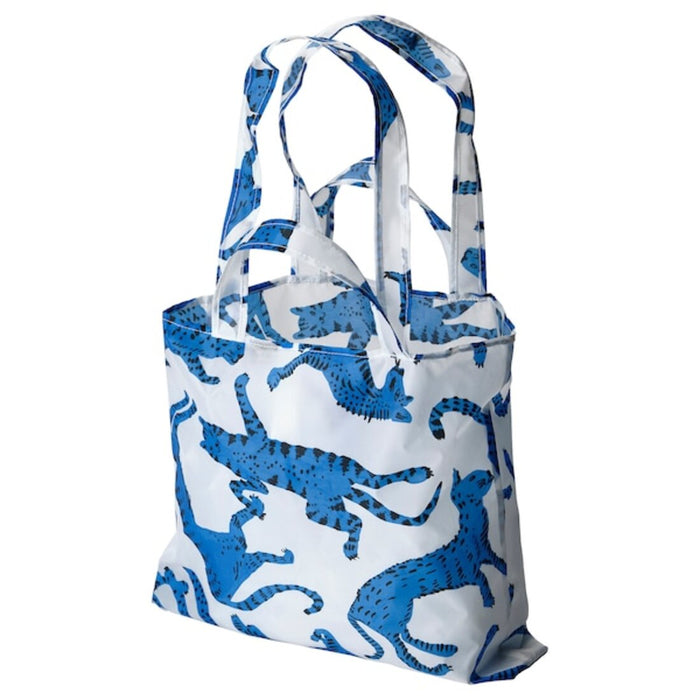 A reusable carrier bag with blue  branding and handles. 10485073