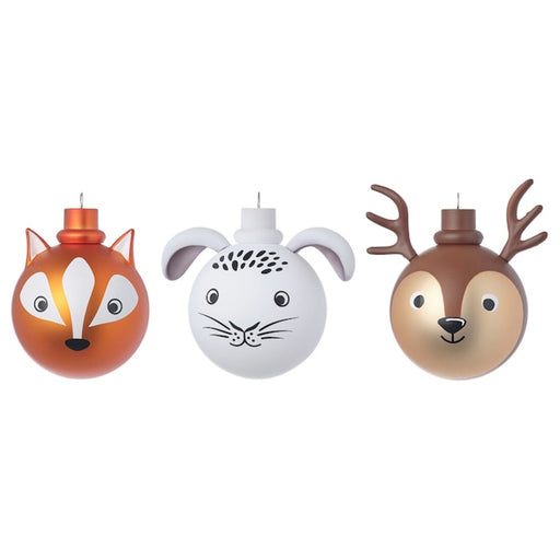 IKEA's Set of 3 Animal Decoration Baubles, featuring a panda, a fox, and a raccoon design, perfect for adding a playful touch to any room  40498658 