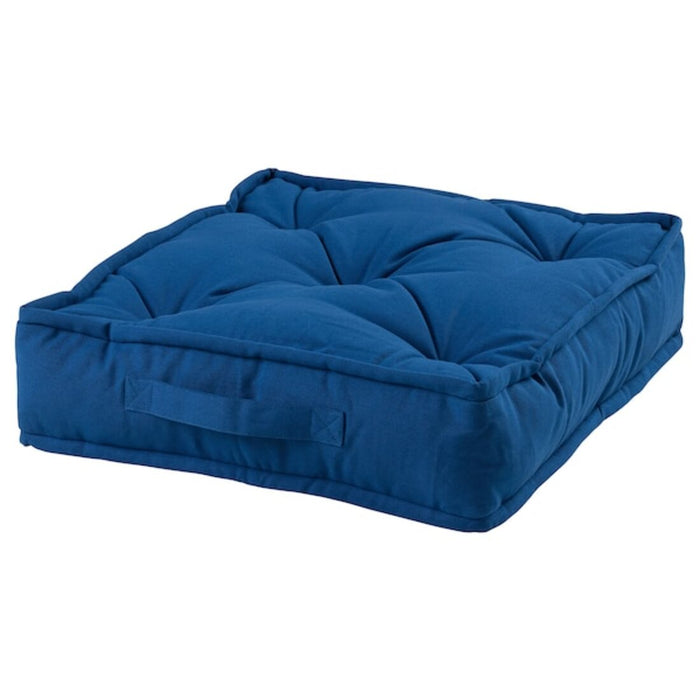 A comfortable blue floor cushion from IKEA, perfect for lounging. 00415844, 90540221,10540220, 70540222 