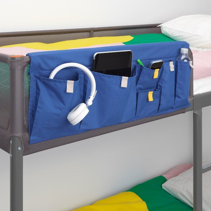 Digital Shoppy IKEA Bed pocket, blue, 75x27 cm , price, online, (29 ½x10 ¾ "), Close-up of blue bed pocket filled with items  40421391