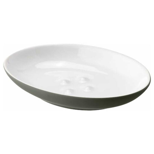 A white stoneware soap dish from IKEA with curved edges and a smooth surface. 30496792