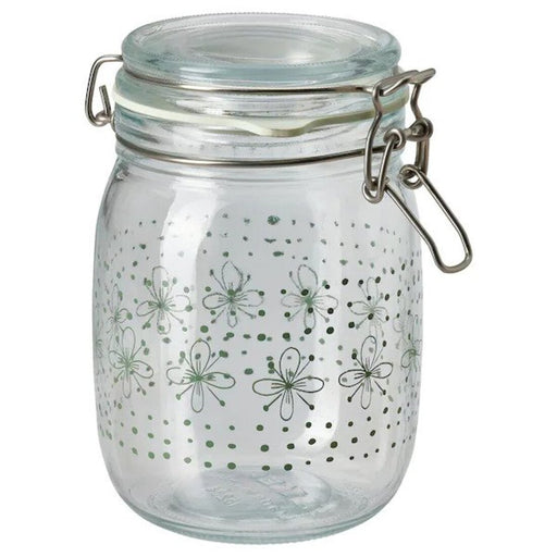 Digital Shoppy IKEA Jar with lid,jar with lid price, jar with lid online, jar with lid for kitchen, jar with lid pickels, patterned/light green, 1  30516002