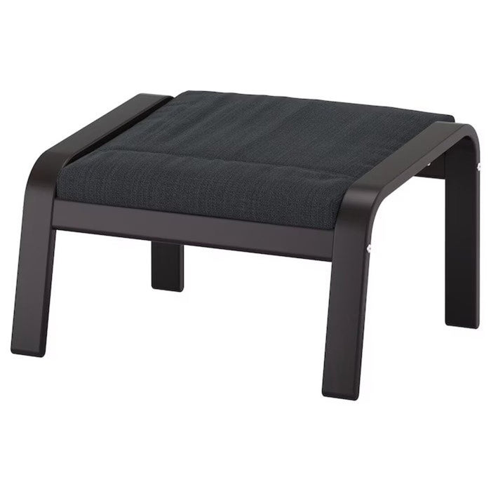 The IKEA footstool features a square-shaped wooden frame with four legs.