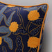 A close-up of an IKEA cushion cover in a textured blue fabric, featuring a subtle pattern of light and dark woven threads-30541902