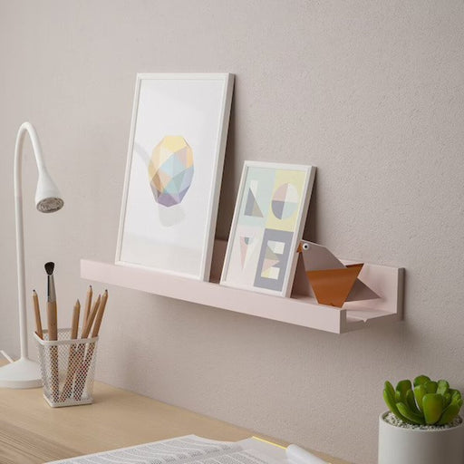 Digital Shoppy IKEA Picture ledge, pale pink, 55 cm, Close-up of the pale pink picture ledge from IKEA, showing the smooth, glossy finish and the small lip at the front edge to prevent items from sliding off.  20511340