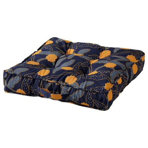 An elegant blue and yellow patterned floor cushion from IKEA. 10541861