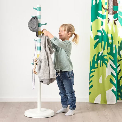 Digital Shoppy IKEA Clothes stand, white/multi color, 128 cm (50 3/8 ") children storage online stand price, A close-up image of the multi-colored section of an IKEA clothes stand, showing different colored bars for hanging clothes. 20484501  