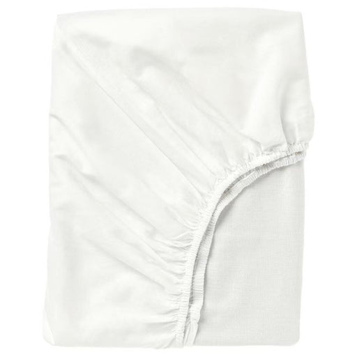 A white fitted sheet with elastic edges, made of soft and durable material, perfect for a comfortable night's sleep  90347681