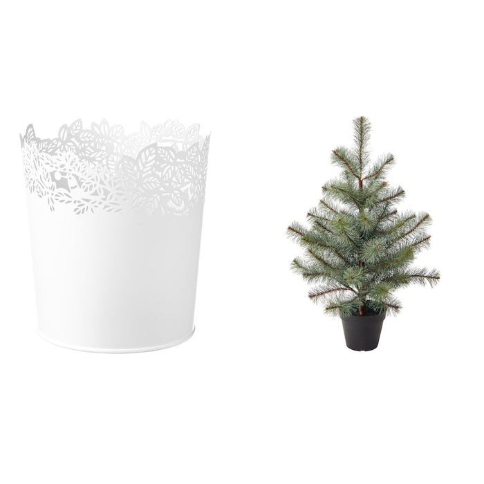Digital Shoppy IKEA Artificial Potted Plant, with Pot White, in/Outdoor/Christmas Tree Green, 12 cm (4 ¾ ") price online decoration 90388742, 30494972, An artificial potted plant in a white container from IKEA, featuring Christmas tree green foliage and measuring 12 cm. 