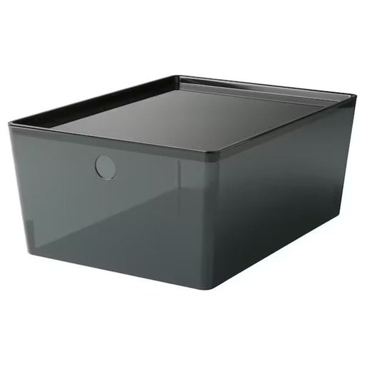 A sturdy and durable plastic box with lid from IKEA, ideal for storing a variety of items and keeping your space organized.
