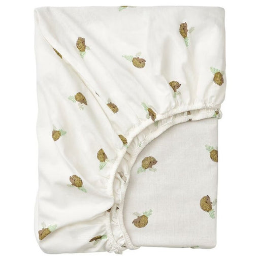 An image of IKEA Fitted sheet for cot, hedgehog pattern/white  80514388