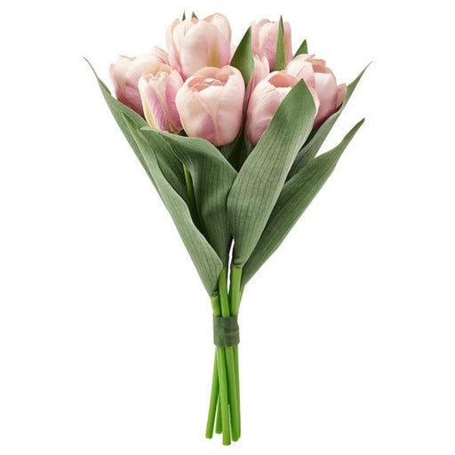 "An assortment of lifelike artificial flowers in shades of pink 