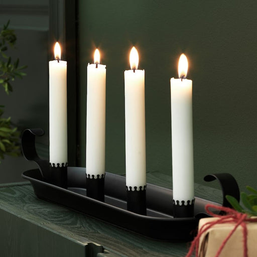 Digital Shoppy IKEA Candle Holder for 4 Candles, Black, 8 cm, Sleek Black IKEA Candle Holder for 4 Candles, 8cm - a close-up of the holder, with four candles placed on top and the black metal frame in sharp focus. 20507437