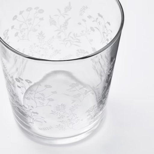 IKEA patterned clear glass carafe, featuring a decorative and intricate design