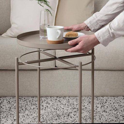IKEA GLADOM tray table beige removable tray lifted off showing two-piece design