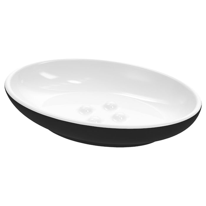 A white stoneware soap dish from IKEA with curved edges and a smooth surface 50445358