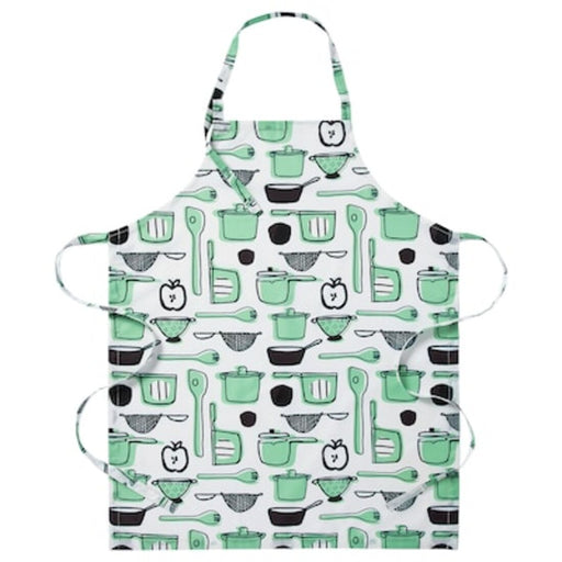 A greenand white kitchen utensils apron with a vintage feel 10476455