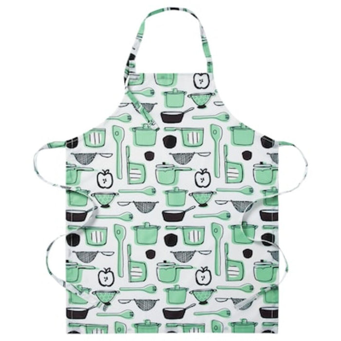 A greenand white kitchen utensils apron with a vintage feel 10476455