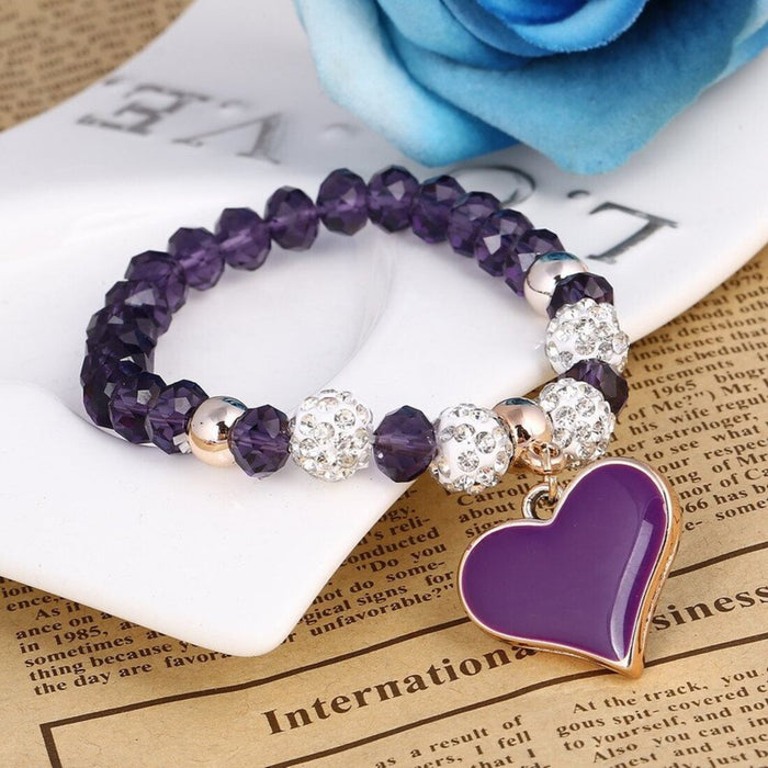 Digital Shoppy Romantic Vintage Heart Pendant Bracelets with Bling Charming Crystal Beads for women
