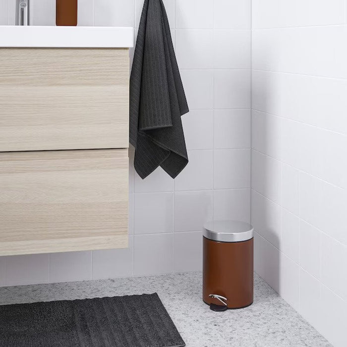 an image of the waste bin in a bathroom setting: "Functional and Aesthetically Pleasing Waste Bin for Bathrooms