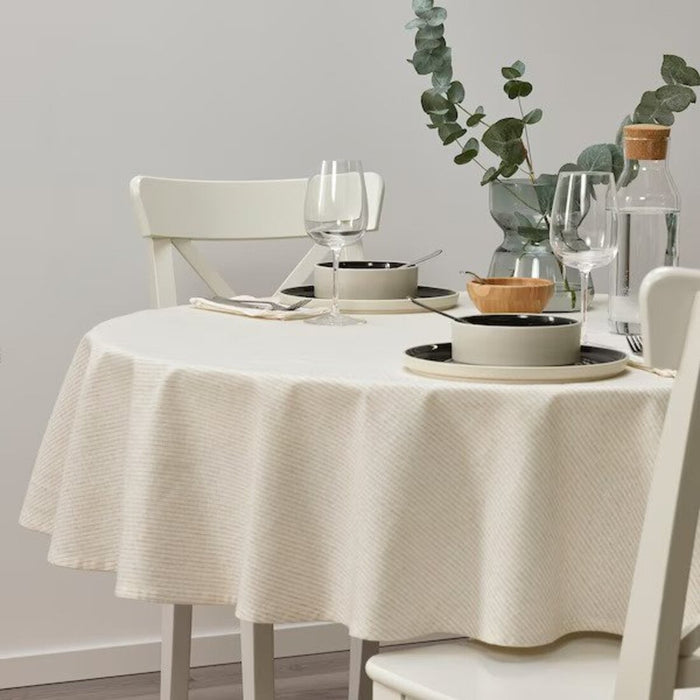 IKEA SILVERARV Tablecloth, striped light beige/off-white, 150 cm