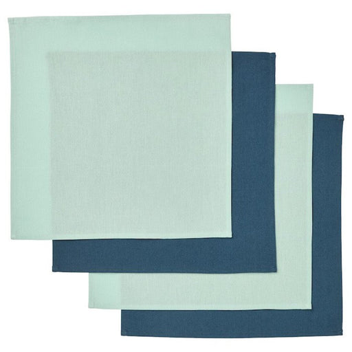 A close-up of a light turquoise and dark green-blue napkin from IKEA 40545928            