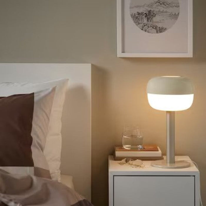 IKEA 36 cm beige table lamp on a bedside table in a bedroom  70520931  