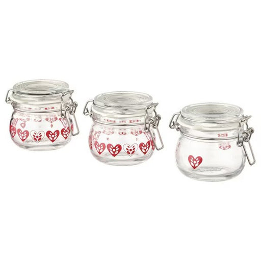 Digital Shoppy IKEA Jar with lid, heart pattern clear glass/red, 13 cl , online, price, storage purpose jars, jam jars, drifruit jars, 30530833