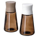 Glass/brown salt and pepper shakers from IKEA, 12 cm in size.-80523444