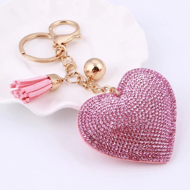 Women's crystal heart key accessory with tassel