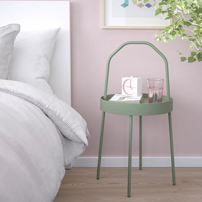 Unique accent table in light grey-green with a distinctive shape and finish 60513002