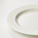 A small side plate in stiped white with a 22 cm diameter.