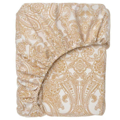 A Yellow/White fitted sheet with elastic edges, made of soft and durable material, perfect for a comfortable night's sleep -90549702            