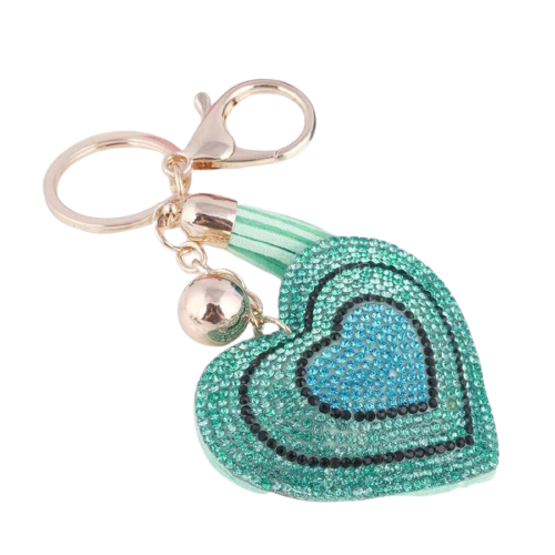 A crystal heart key chain in a delicate and elegant design