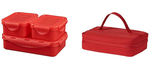 Digital Shoppy IKEA Lunch Boxes with Bag - Pack of 3 Boxes and 1 Bag (Red) - digitalshoppy.in