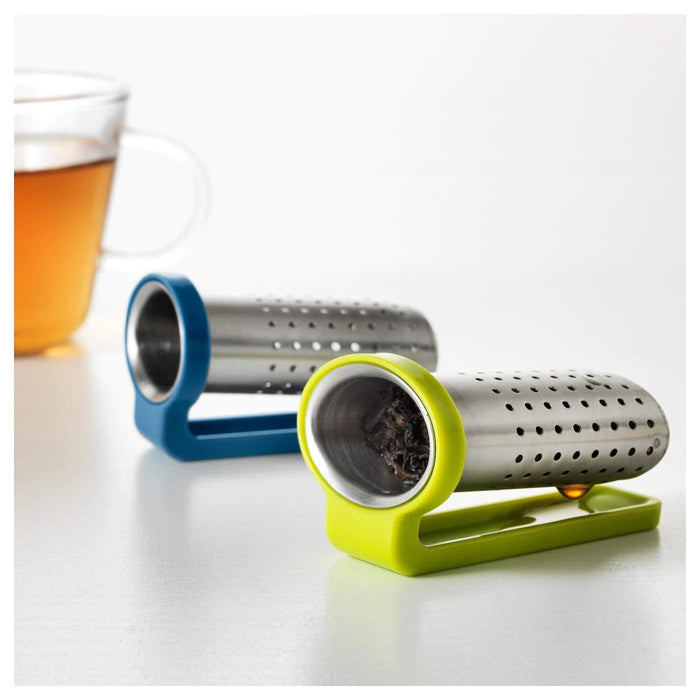 A collection of sleek and modern stainless steel tea infusers with various designs and shapes. 00458305