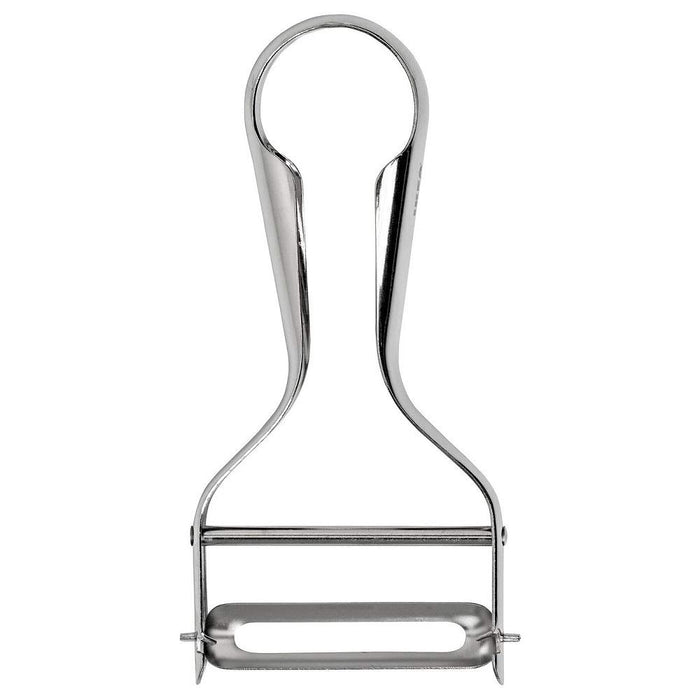 An IKEA peeler with a stainless steel blade and a silver color steel  handle 60324365