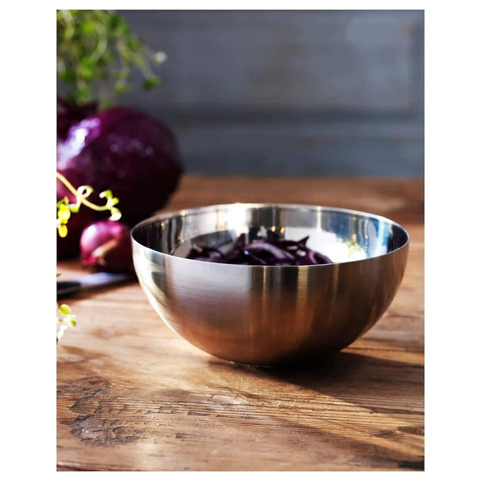 The sleek and modern IKEA stainless steel serving bowl, a practical and stylish addition to your dining table.