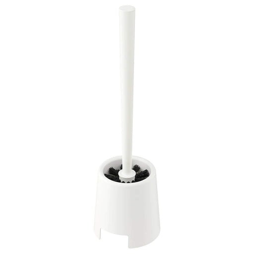Digital Shoppy IKEA Toilet Cleaning Brush/Holder, White, An image of an IKEA Toilet Cleaning Brush and Holder set in white, sitting on top of a bathroom counter. The brush has white bristles and a white handle, while the holder has a cylindrical shape and is also white. digitalshoppy.in