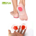 A pair of red orthopedic silicone gel insoles with a soft, cushioned texture, designed to fit comfortably inside shoes.