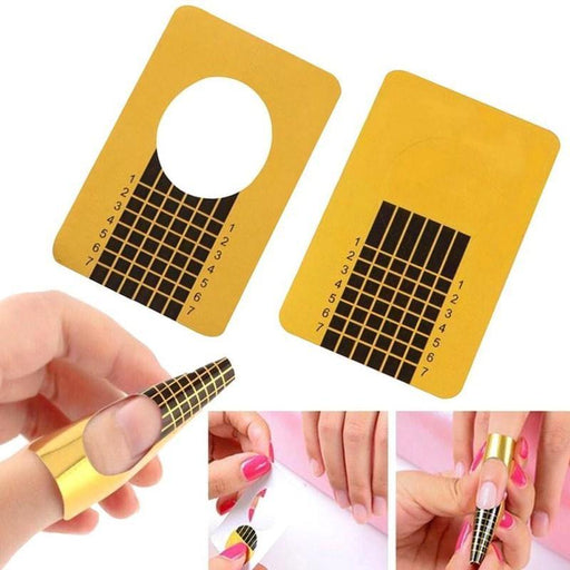Self-adhesive forms stickers for creating flawless acrylic nail extensions at home.